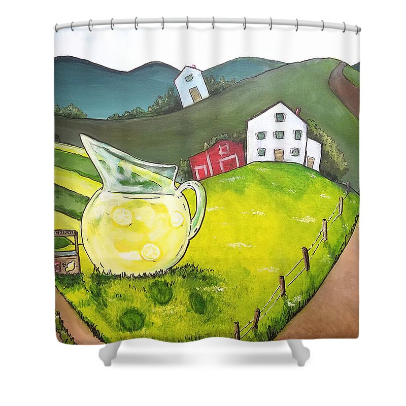 Lemonade Shower Curtain featuring the painting Lemonade Lane by Shana Rowe Jackson