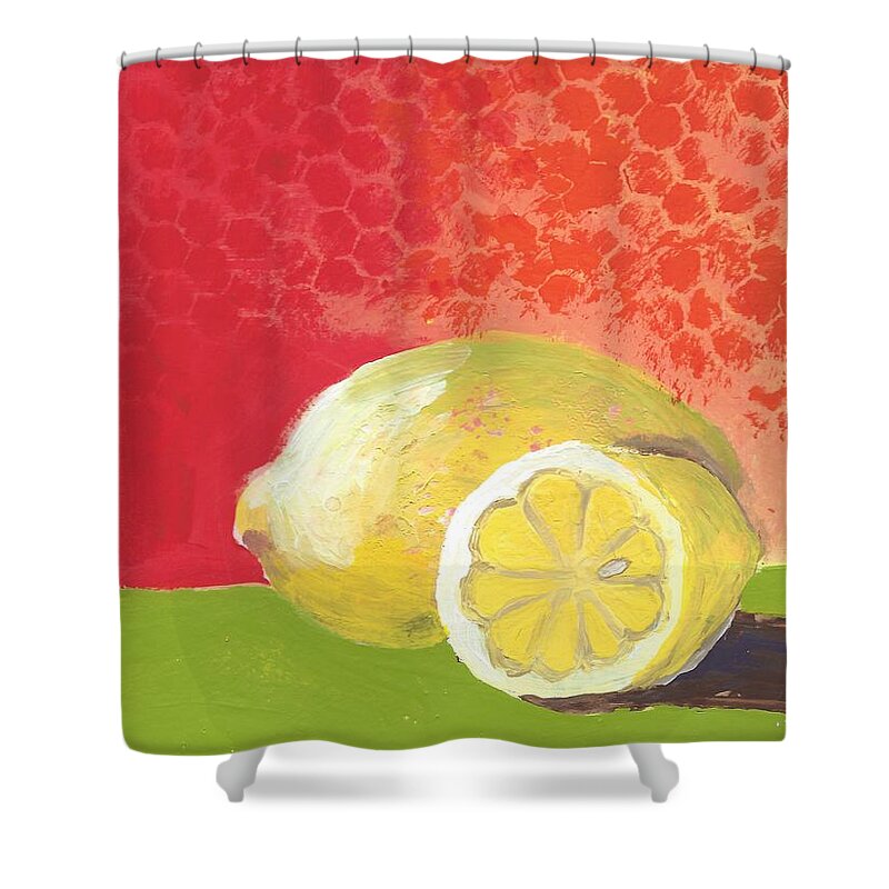 Abstract Lemons Shower Curtain featuring the painting Lemons by Elise Boam