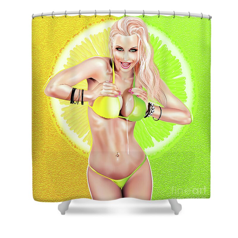 Pin-up Shower Curtain featuring the digital art Pin-up Lemons or Limes by Brian Gibbs