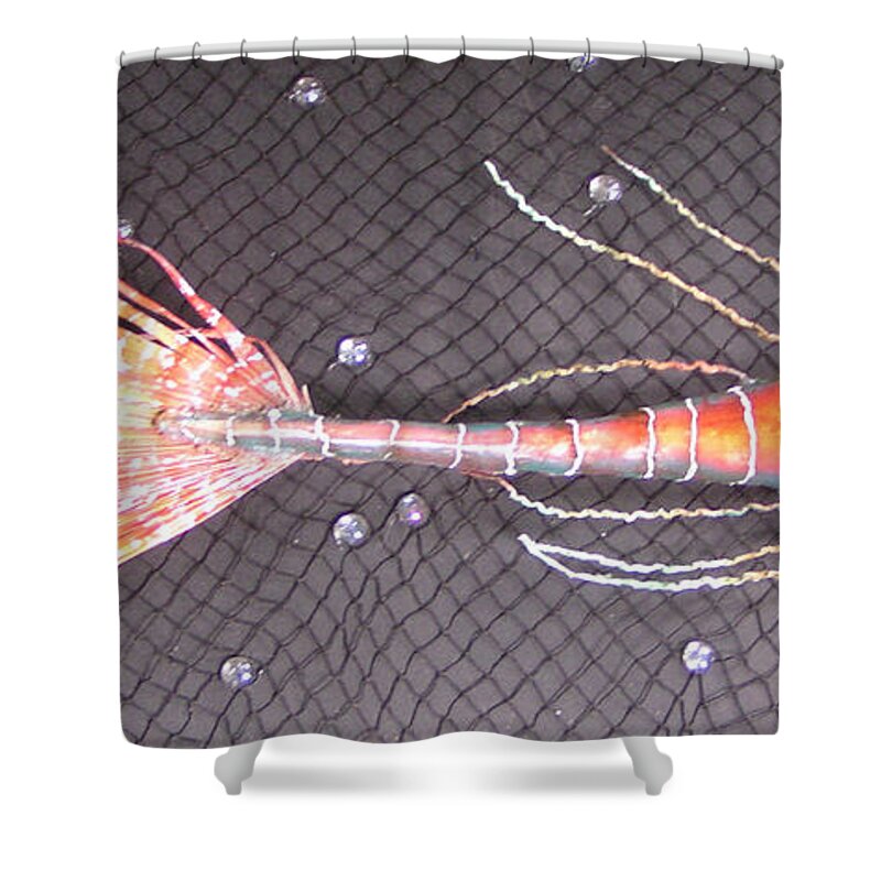 Palm Fish Shower Curtain featuring the mixed media Lenny the Lipster fish by Dan Townsend