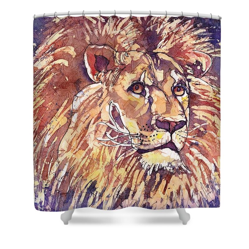 Zodiac Shower Curtain featuring the painting Leo by Ruth Kamenev