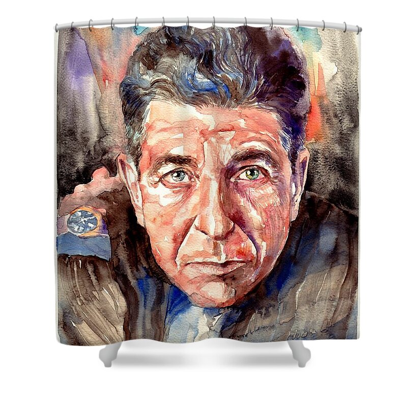 Leonard Shower Curtain featuring the painting Leonard Cohen painting by Suzann Sines