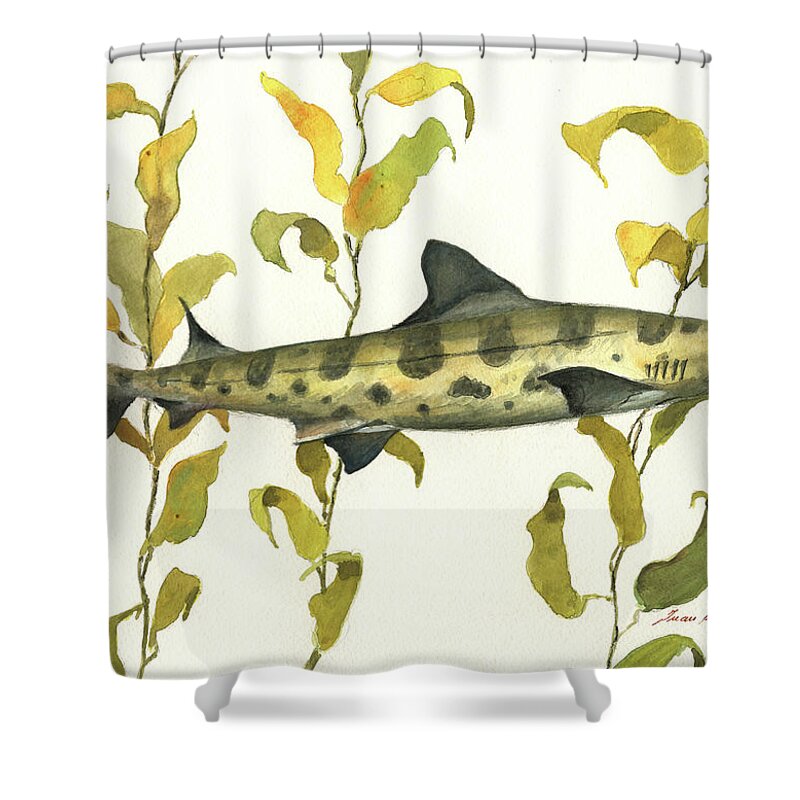 Leopard Shark Shower Curtain featuring the painting Leopard shark by Juan Bosco