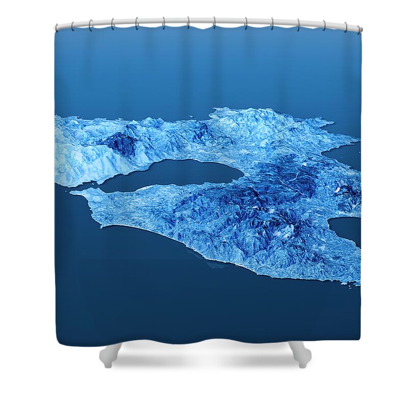 Lesbos Shower Curtain featuring the digital art Lesbos Island Topographic Map 3D Landscape View Blue Color by Frank Ramspott