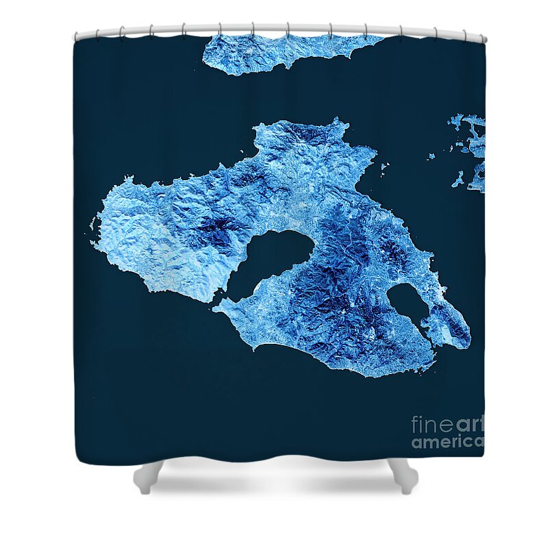 Lesbos Shower Curtain featuring the digital art Lesbos Island Topographic Map Blue Color Top View by Frank Ramspott