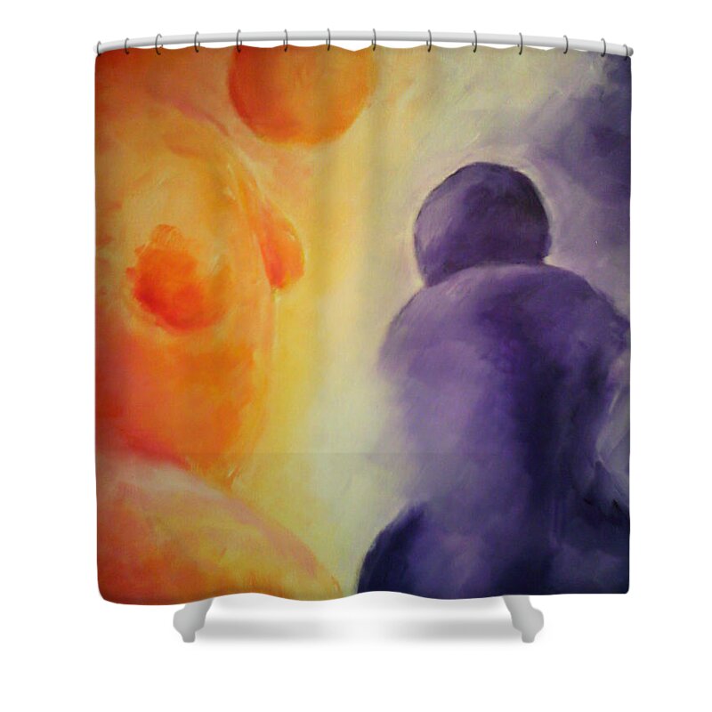 Orange Shower Curtain featuring the painting Let Me Comfort You by Jennifer Hannigan-Green