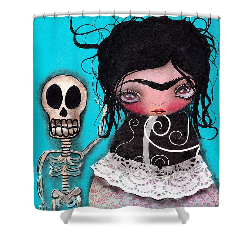 Frida Kahlo Shower Curtain featuring the painting Lets go Dancing by Abril Andrade