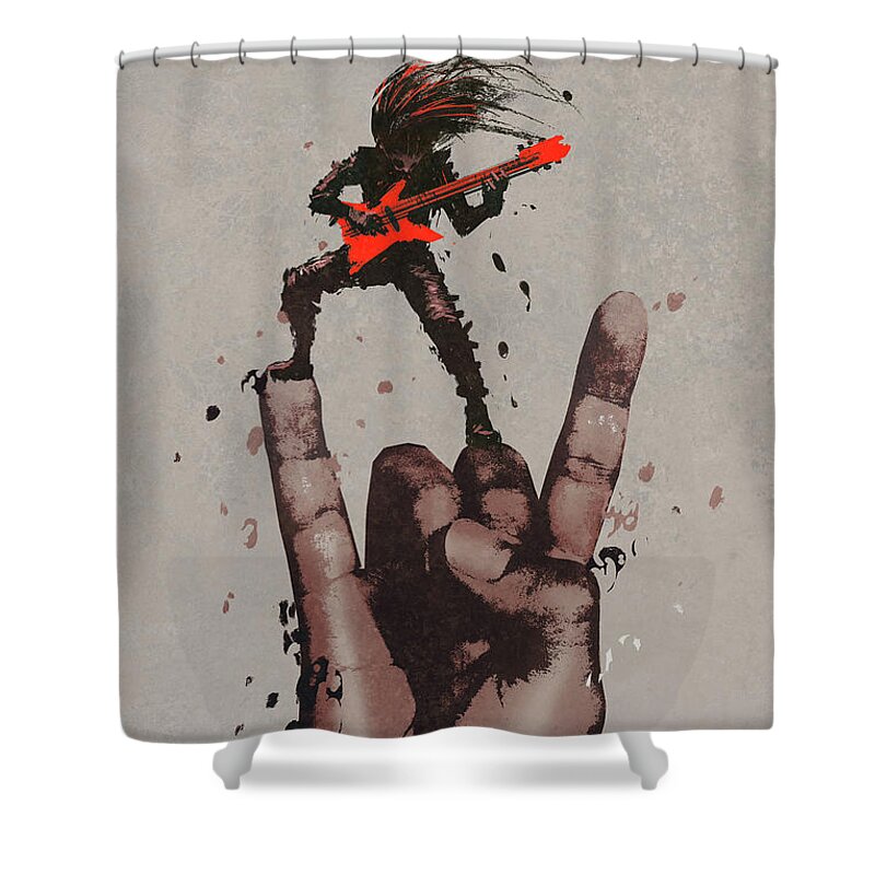 Rock And Roll Shower Curtain featuring the painting Let's Rock by Tithi Luadthong
