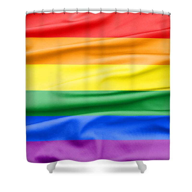 Banner Shower Curtain featuring the photograph LGBT Rainbow Flag by Semmick Photo