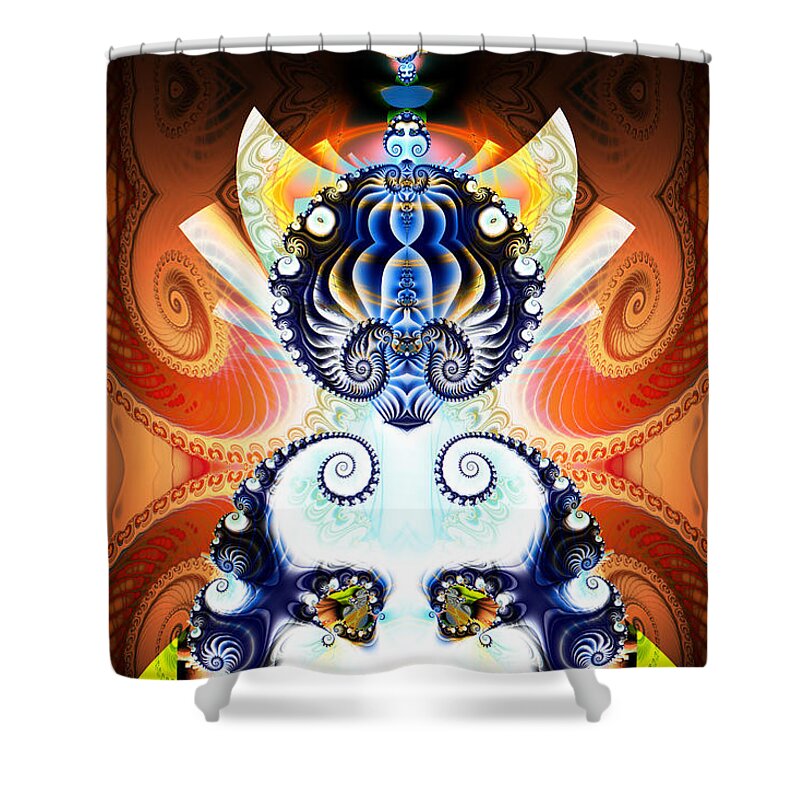 Jim Pavelle Shower Curtain featuring the digital art Li Shou - Ancient Chinese Cat Goddess by Jim Pavelle