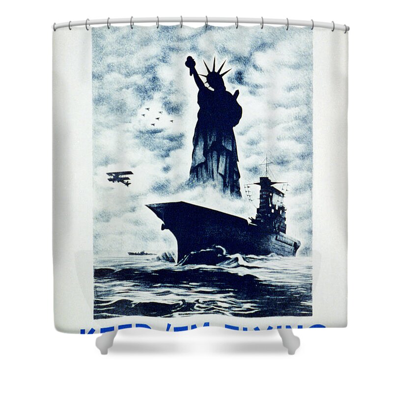 Liberty For All Keep 'em Flying. Sea Shower Curtain featuring the painting Liberty for all Keep em flying by MotionAge Designs