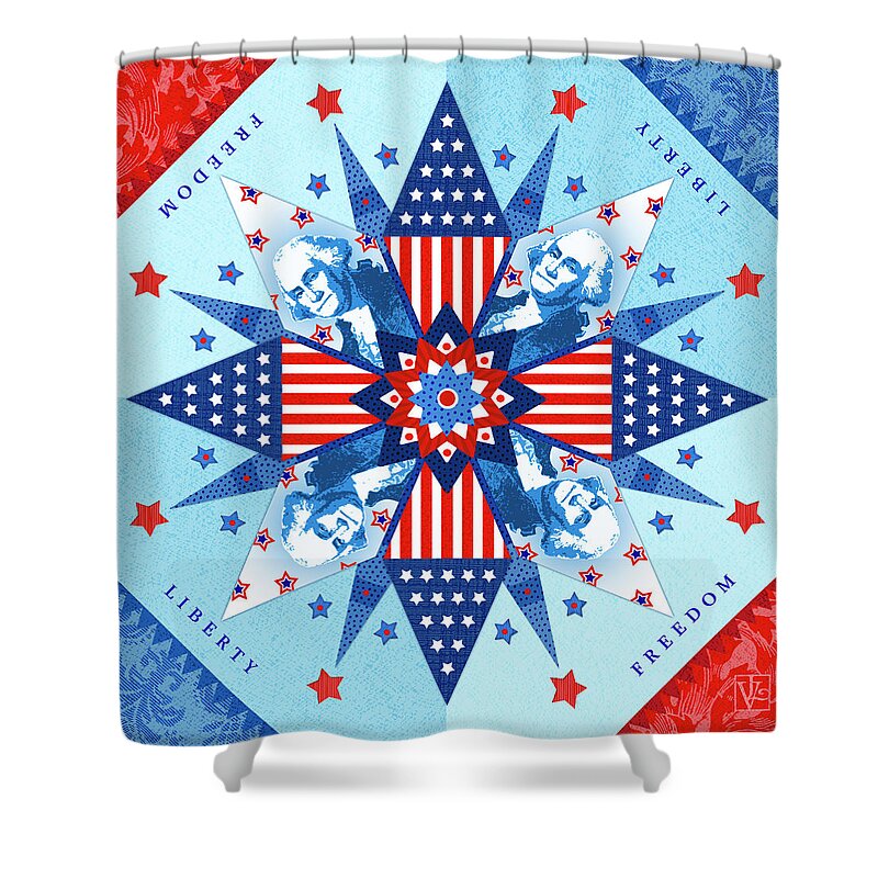 Patriotic Shower Curtain featuring the digital art Liberty Quilt by Valerie Drake Lesiak