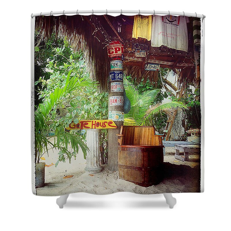 Negril Shower Curtain featuring the photograph License to Drink by Linda Olsen