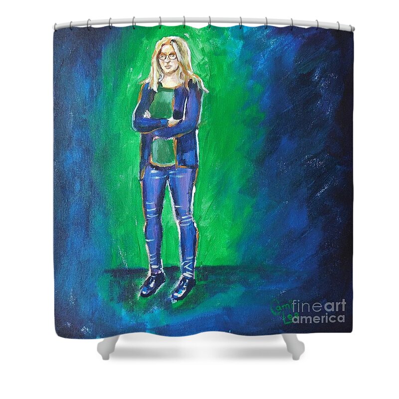 Woman Shower Curtain featuring the painting Liesbeth- painting class model by Cami Lee