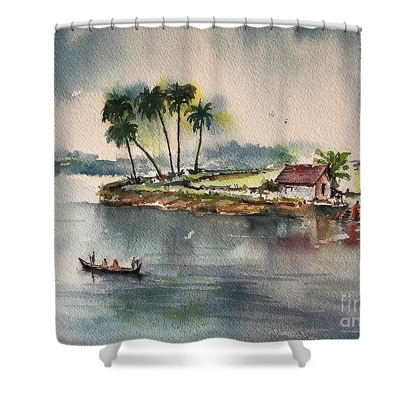 Back Water Shower Curtain featuring the painting Life goes on by George Jacob