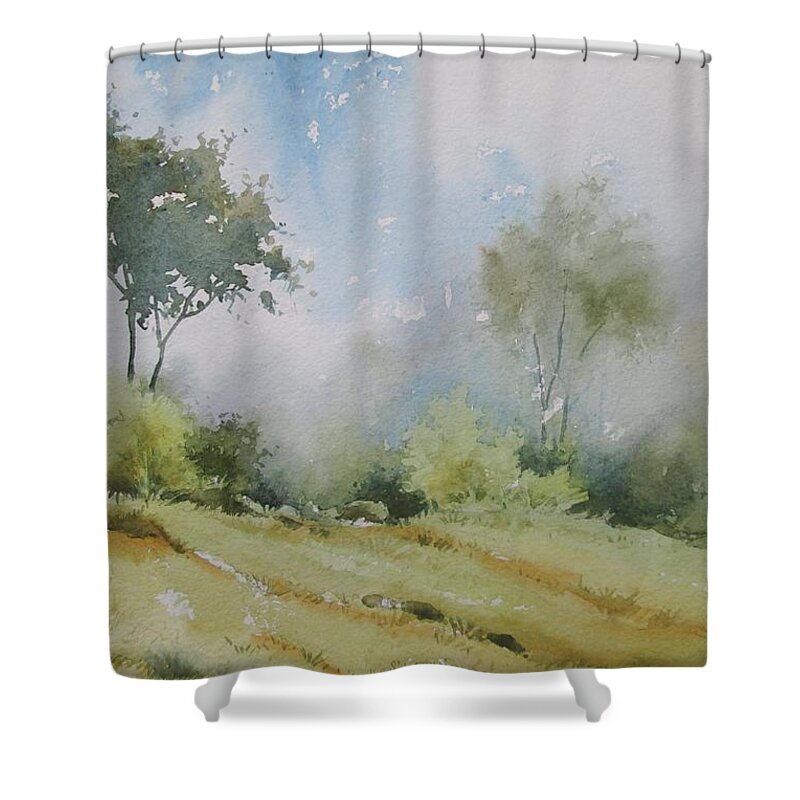 Landscapes Shower Curtain featuring the painting Life on the Edge by Sandeep Khedkar