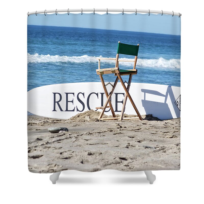 Lifeguard Shower Curtain featuring the photograph Lifeguard Surfboard Rescue Station by Anthony Murphy