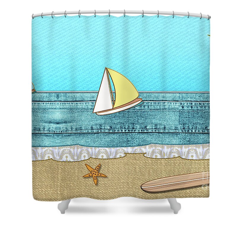 Fabric Shower Curtain featuring the digital art Life's A Beach Scene in Fabric by Barefoot Bodeez Art