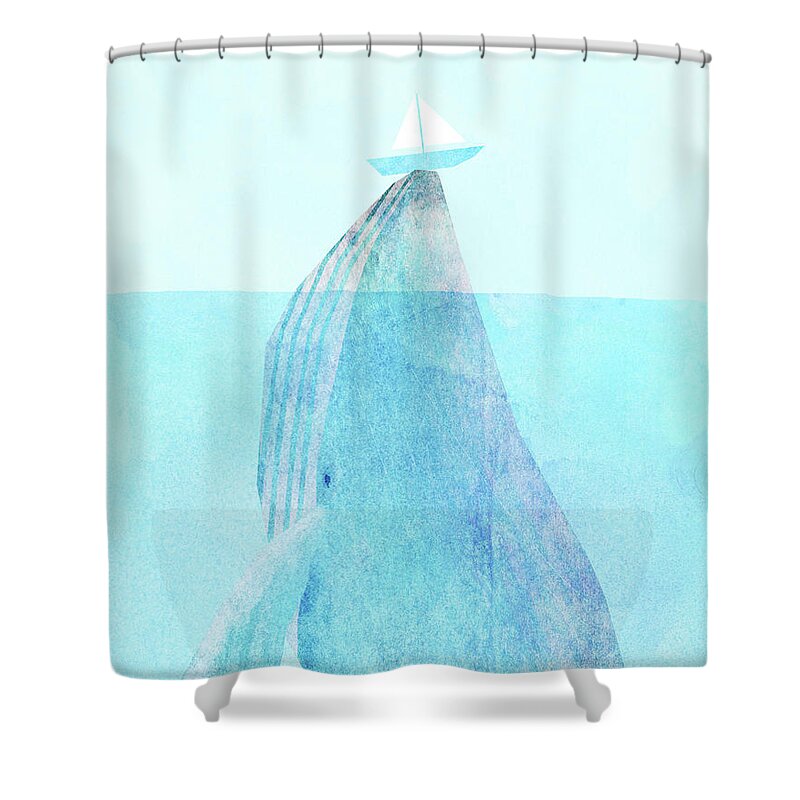 Whale Shower Curtain featuring the drawing Lift option by Eric Fan