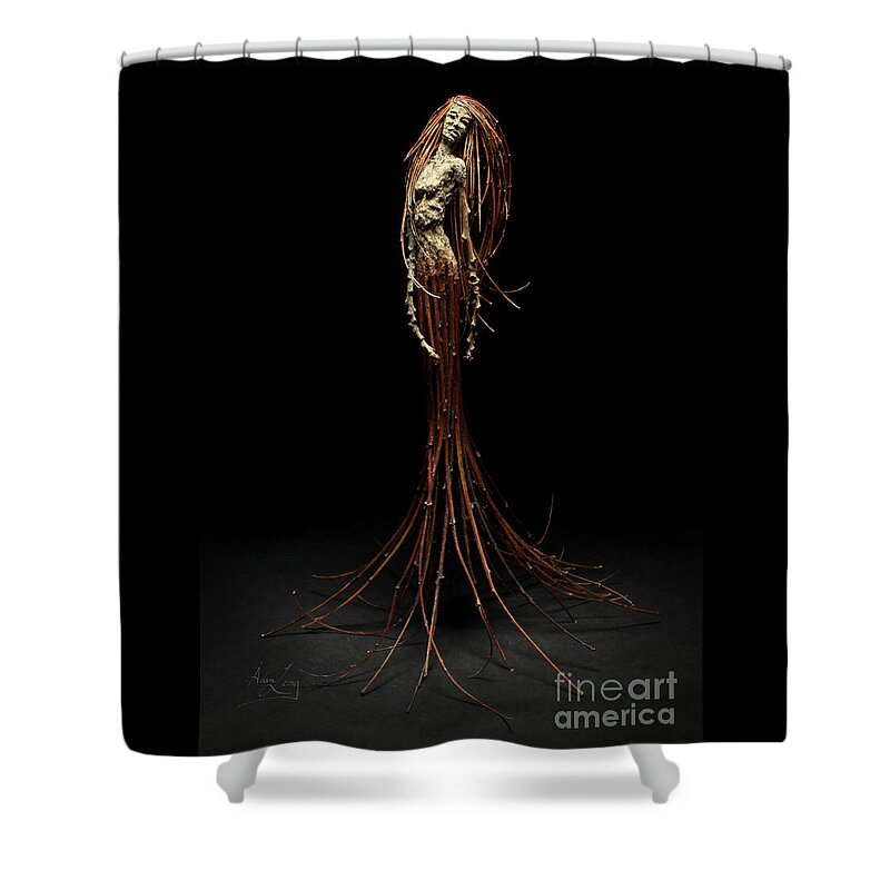 Woman Shower Curtain featuring the mixed media Lifting Grace by Adam Long