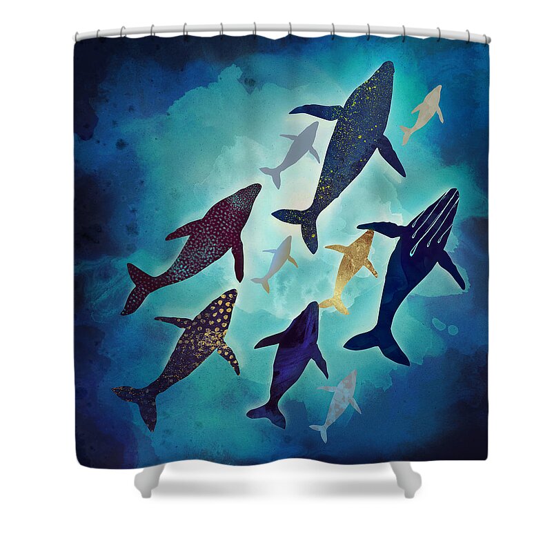 Whales Shower Curtain featuring the digital art Light Above by Spacefrog Designs