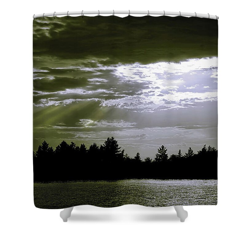 Light Beams Shower Curtain featuring the photograph Light Blast in Evening by JGracey Stinson