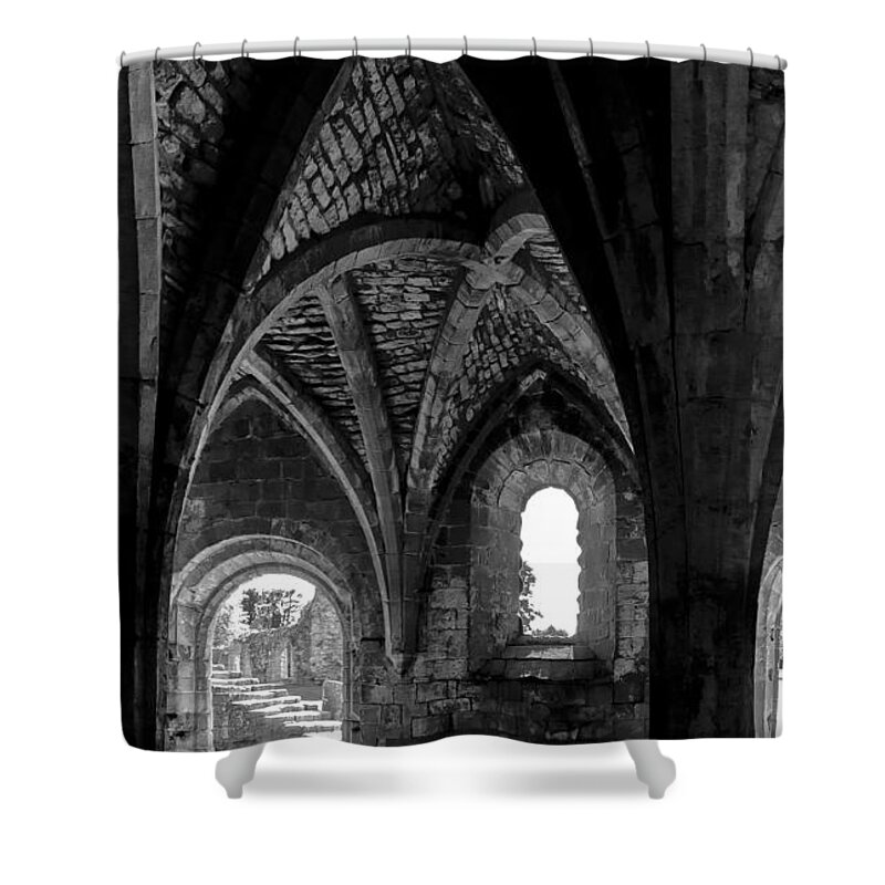 Monochrome Photography Shower Curtain featuring the photograph Light inside the vaults. by Elena Perelman