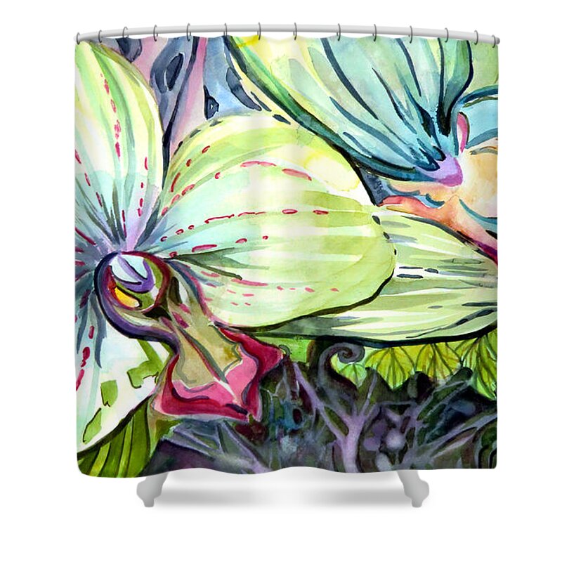 Orchids Shower Curtain featuring the painting Light of Orchids by Mindy Newman