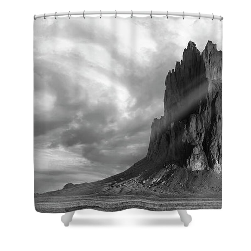 New Mexico Shower Curtain featuring the photograph Light on Shiprock by Jon Glaser