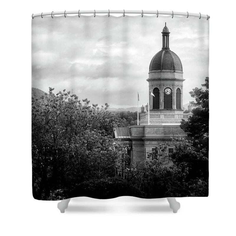 Cherokee County Shower Curtain featuring the photograph Light On The Courthouse In Black and White by Greg and Chrystal Mimbs