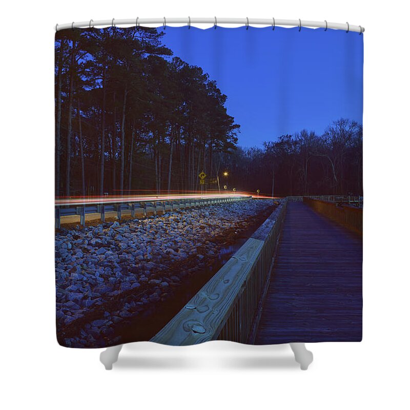 Light Shower Curtain featuring the photograph Light Trails on Elbow Road by Nicole Lloyd