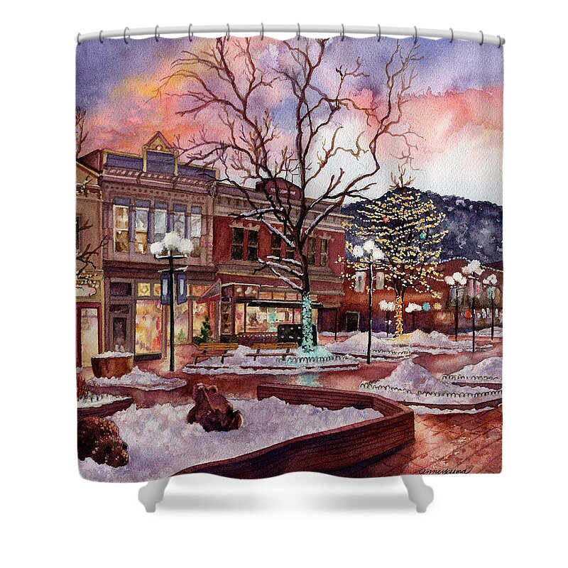 Christmas Lights Painting Shower Curtain featuring the painting Light Up Heaven and Earth by Anne Gifford