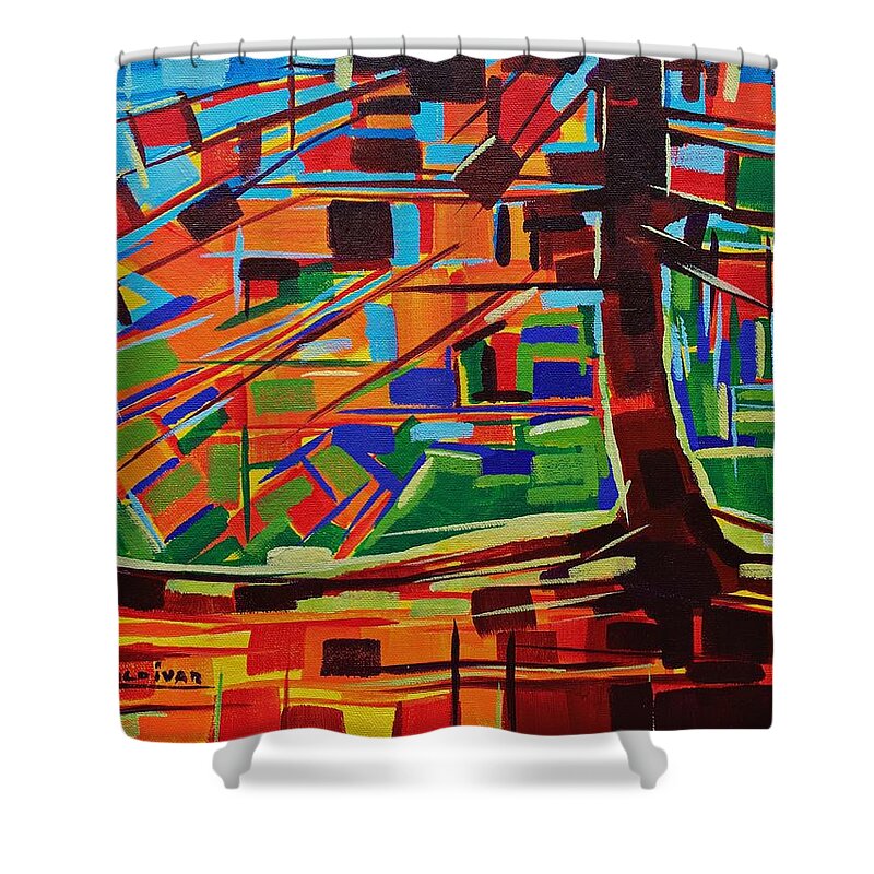 Landscape Shower Curtain featuring the painting Lighted tree by Enrique Zaldivar