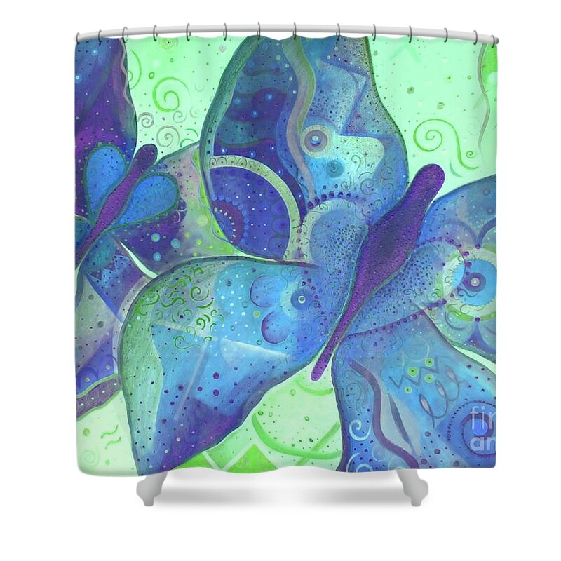 Butterflies Shower Curtain featuring the painting Lighthearted In Blue by Helena Tiainen