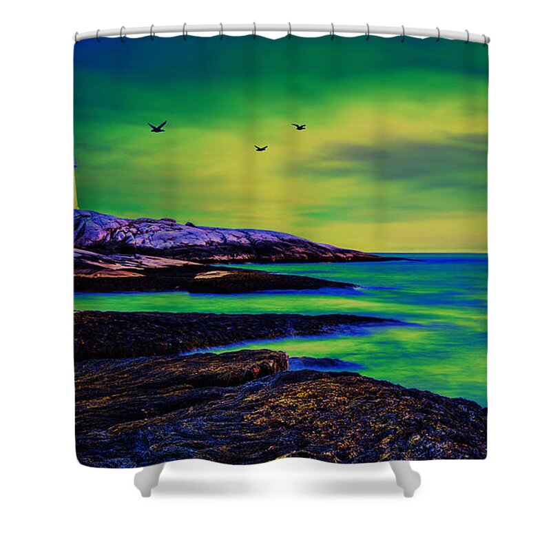 Water Shower Curtain featuring the digital art Lighthouse 4 by Gregory Murray