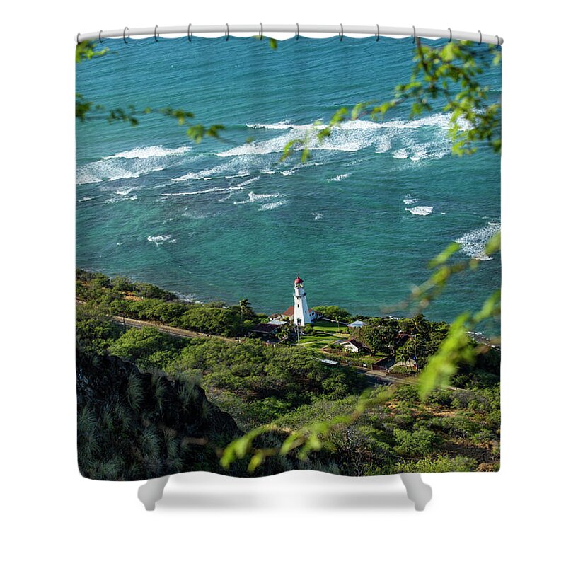 Lighthouse Shower Curtain featuring the photograph Lighthouse from above by Jason Hughes