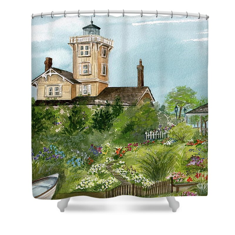 Gardens Shower Curtain featuring the painting Lighthouse Gardens by Nancy Patterson