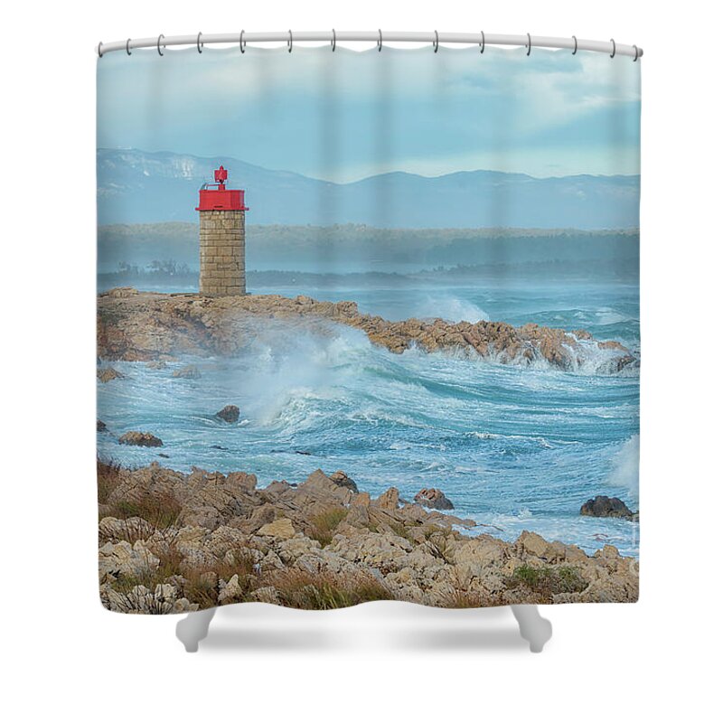 Lighthouse Shower Curtain featuring the photograph Lighthouse in Krk Island, Croatia by Ivan Batinic