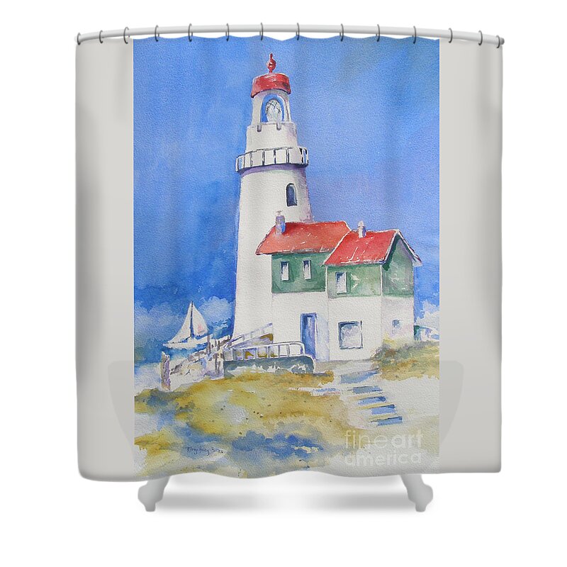 Lighthouse Shower Curtain featuring the painting Lighthouse by Mary Haley-Rocks