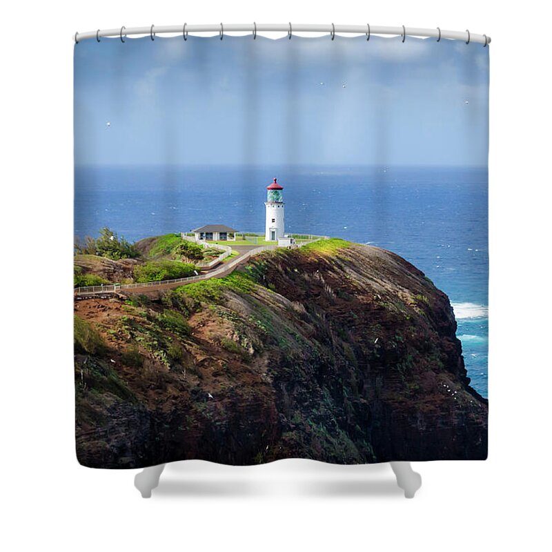 Buildings Shower Curtain featuring the photograph Lighthouse on a Cliff by Daniel Murphy