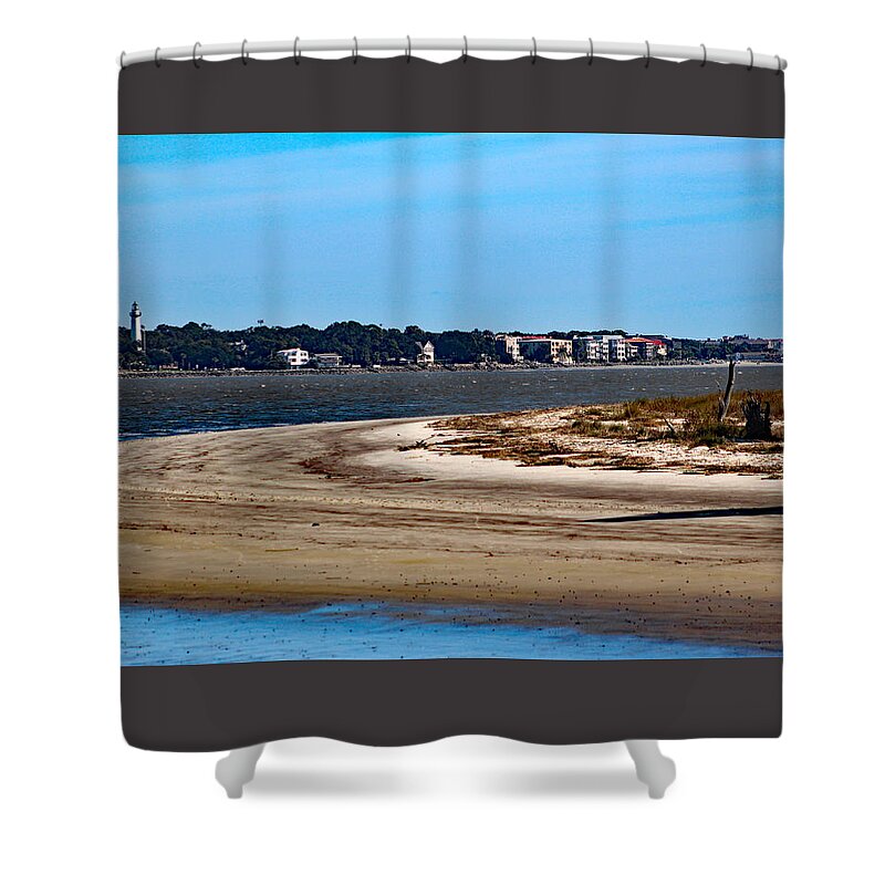 Lighthouse Shower Curtain featuring the photograph Lighthouse on St Simon As Seen From Jekyll by DB Hayes
