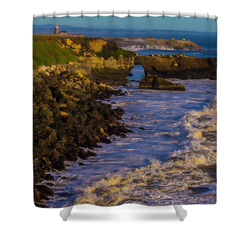 Point Lighthouse Shower Curtain featuring the photograph Lighthouse Point by Garry Gay