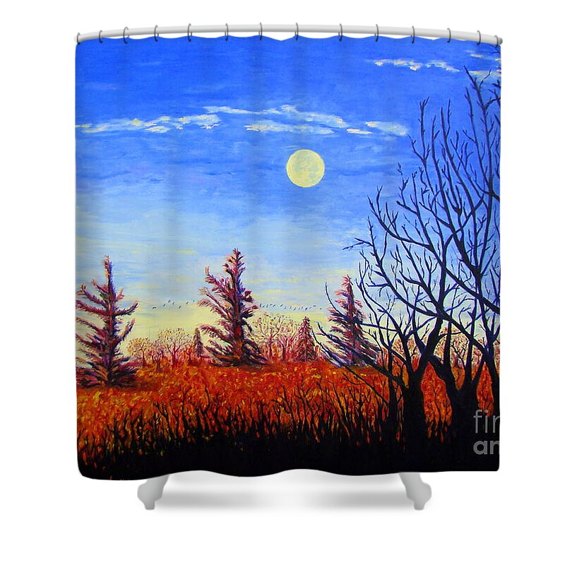 Moon Shower Curtain featuring the painting Lighting the sky by Lisa Rose Musselwhite