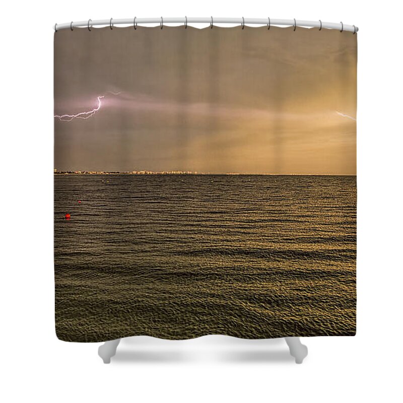 Photographs Shower Curtain featuring the photograph Lightning And Rainbow, Fort Myers Beach, FL by Felix Lai