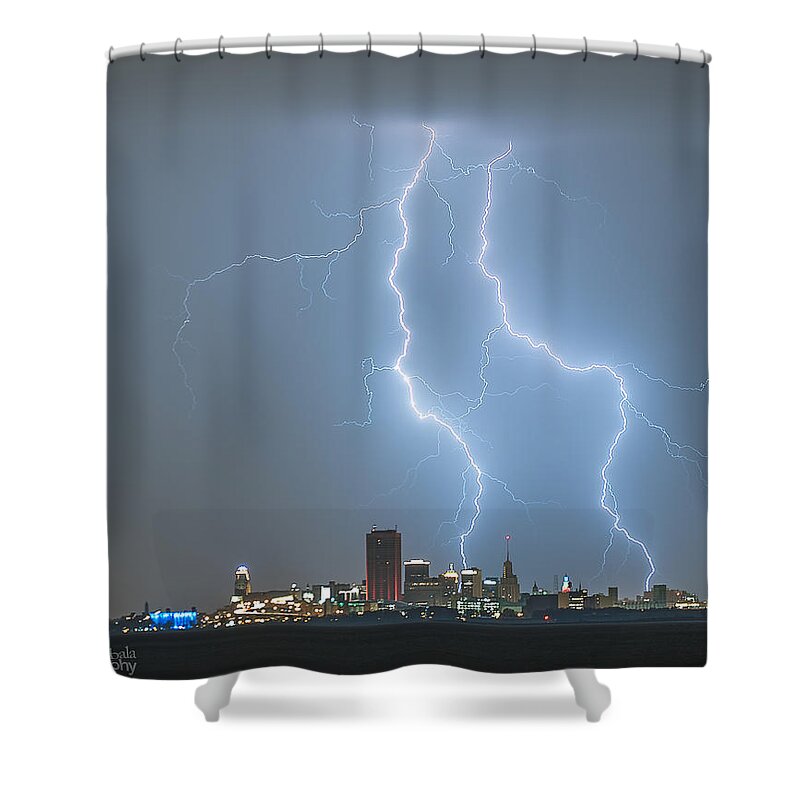 Lightning Shower Curtain featuring the photograph Lightning Over Buffalo, NY by Dave Niedbala