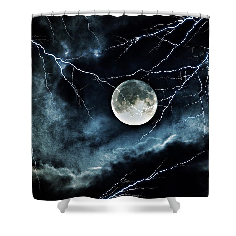 Lightning Sky At Full Moon Shower Curtain featuring the photograph Lightning Sky at Full Moon by Marianna Mills
