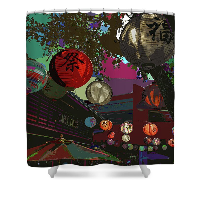 Kenneth James Shower Curtain featuring the photograph lights are on in little Tokyo by Kenneth James