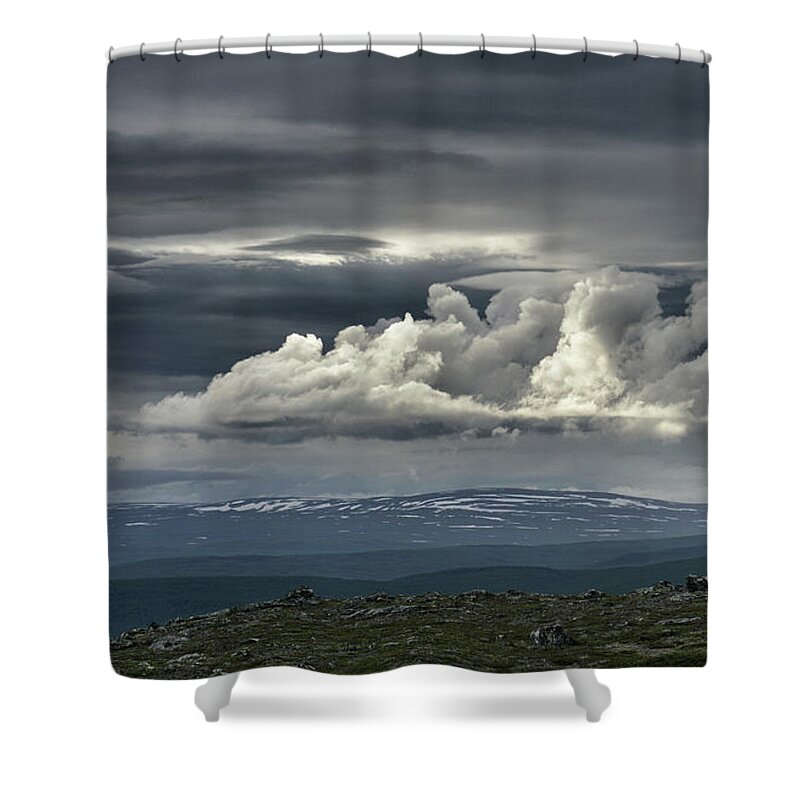Cloud Shower Curtain featuring the photograph Lights of Heaven and Earth by Pekka Sammallahti
