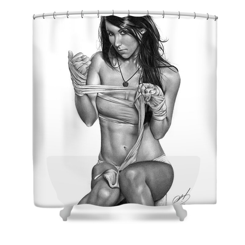 Jennifer Shower Curtain featuring the drawing Lights Out 2 by Pete Tapang