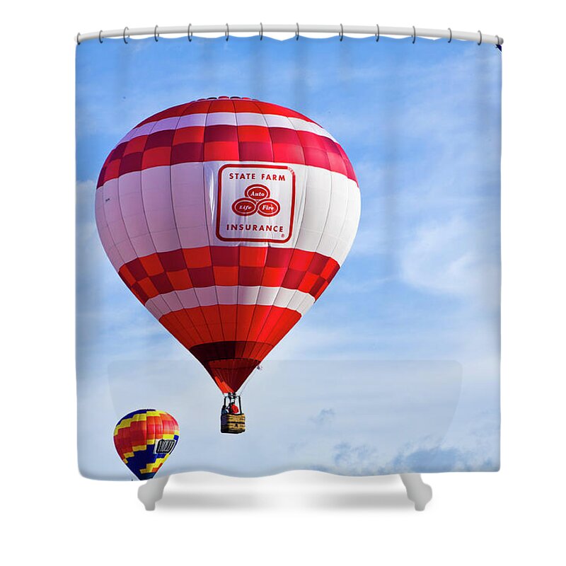 Hot Air Balloon Shower Curtain featuring the digital art Like a Good Neighbor by Gary Baird